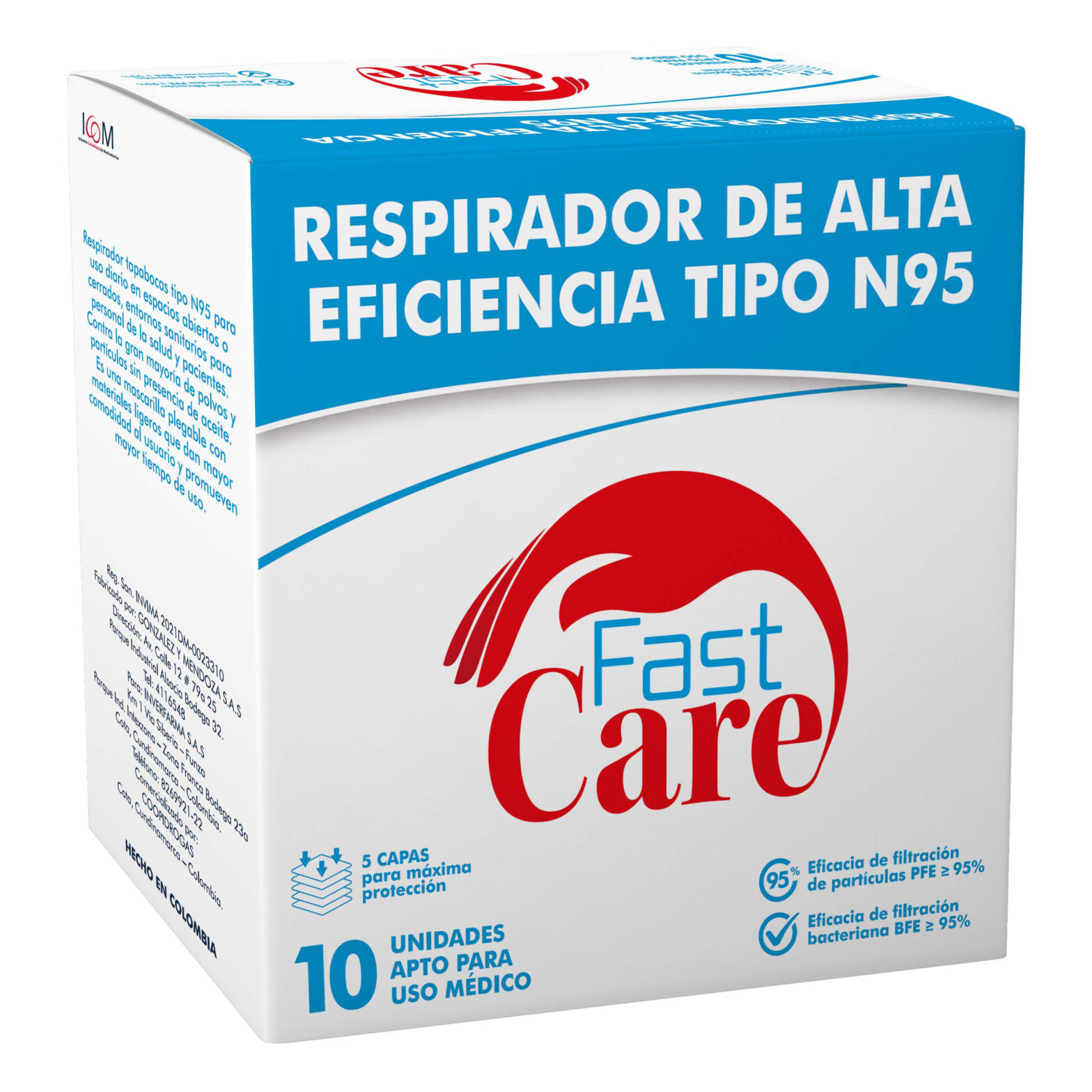 TAPABOCAS FAST CARE TIPO N95 10 UNIDADES ICOM