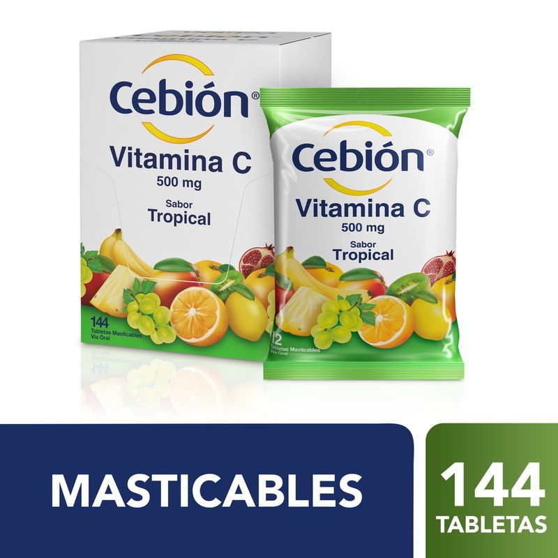 Cebion Vitamina C Sabor Tropical X 12 Bolsas X 12 Tabletas Masticables