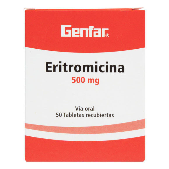 ERITROMICINA 500 MG 50 TABLETAS GPOR 10 UNIDADES