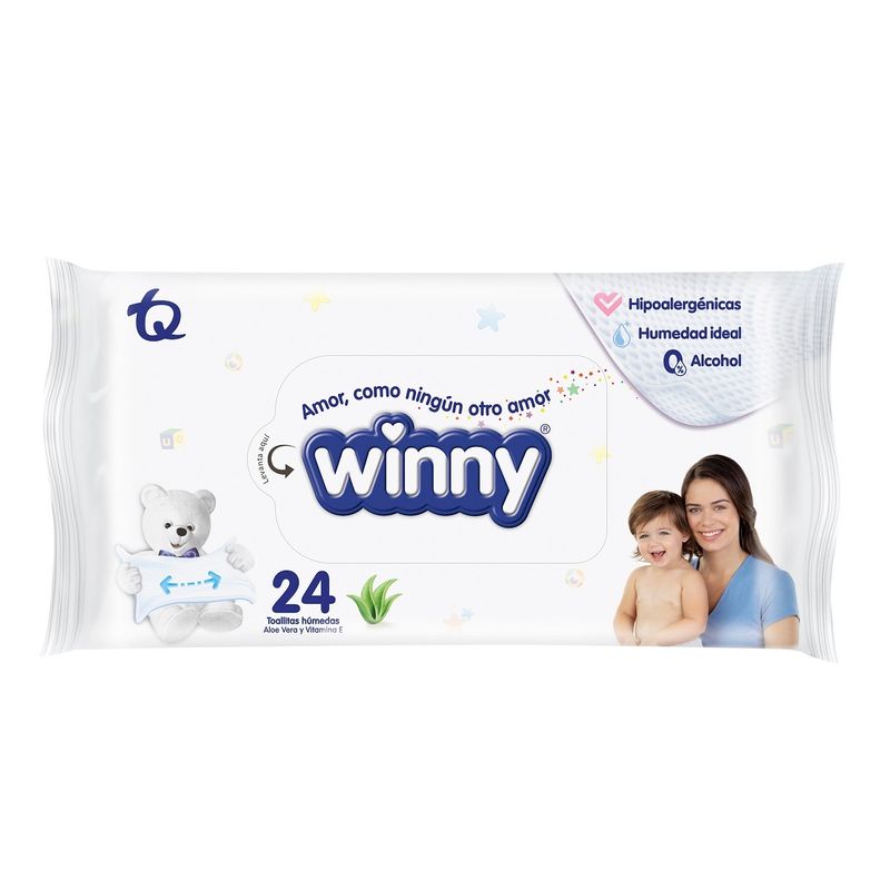 TOALLITAS WINNY ALOE+VITAMINA E 24 UNIDADES