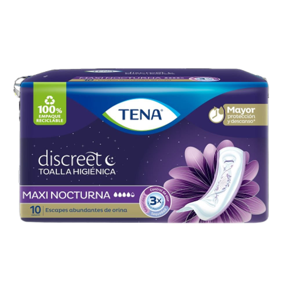 TOALLA TENA DISCREET MAXI NIGHT 10 UNDS