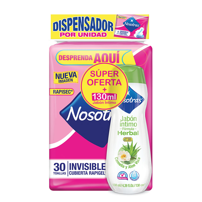 TOALLAS NOSOTRAS INVISIBLE RAPIGEL 30+JABON INTIMO 130 ML