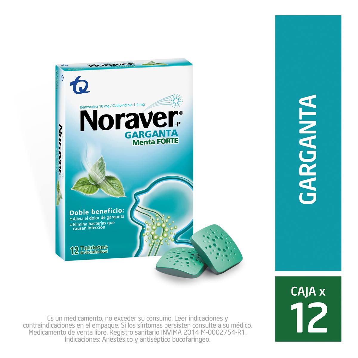 Noraver P Garganta Menta Tableta Bucal