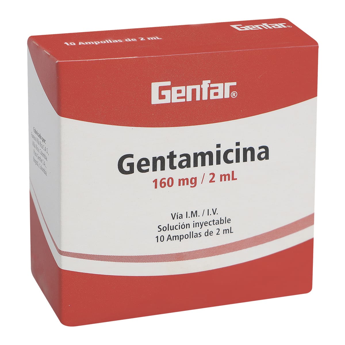 Gentamicina 160 mg/ 2 mL Genfar Caja Con 10 Ampollas