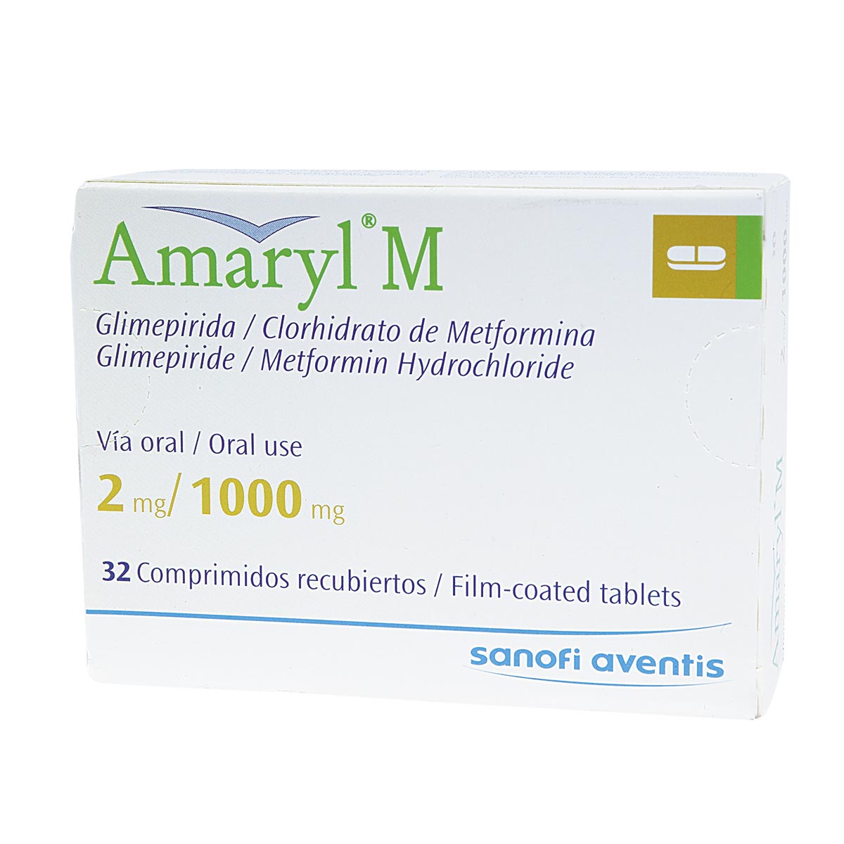 Amaryl M 2 / 1000 mg Caja Con 32 Comprimidos Recubiertos