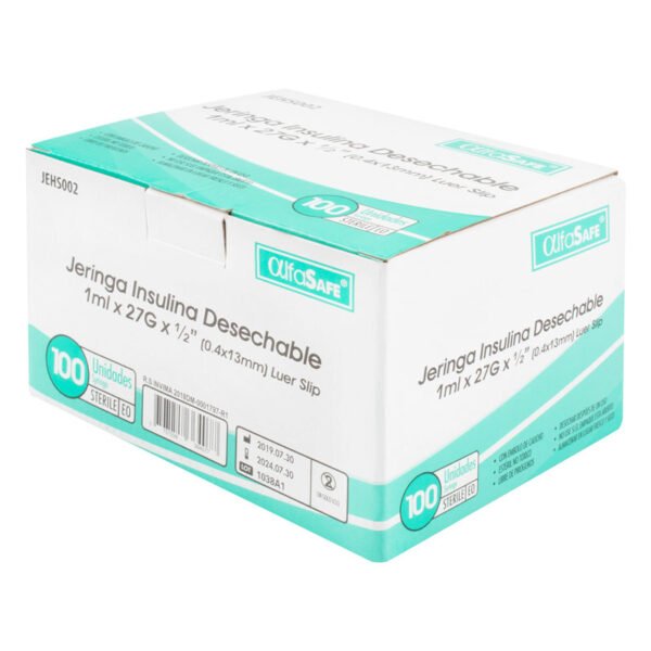 F JERINGA ALFA INSULINA 1 ML 27GX1/2 (13MM) 100 UNIDADES POR 1 UNIDAD