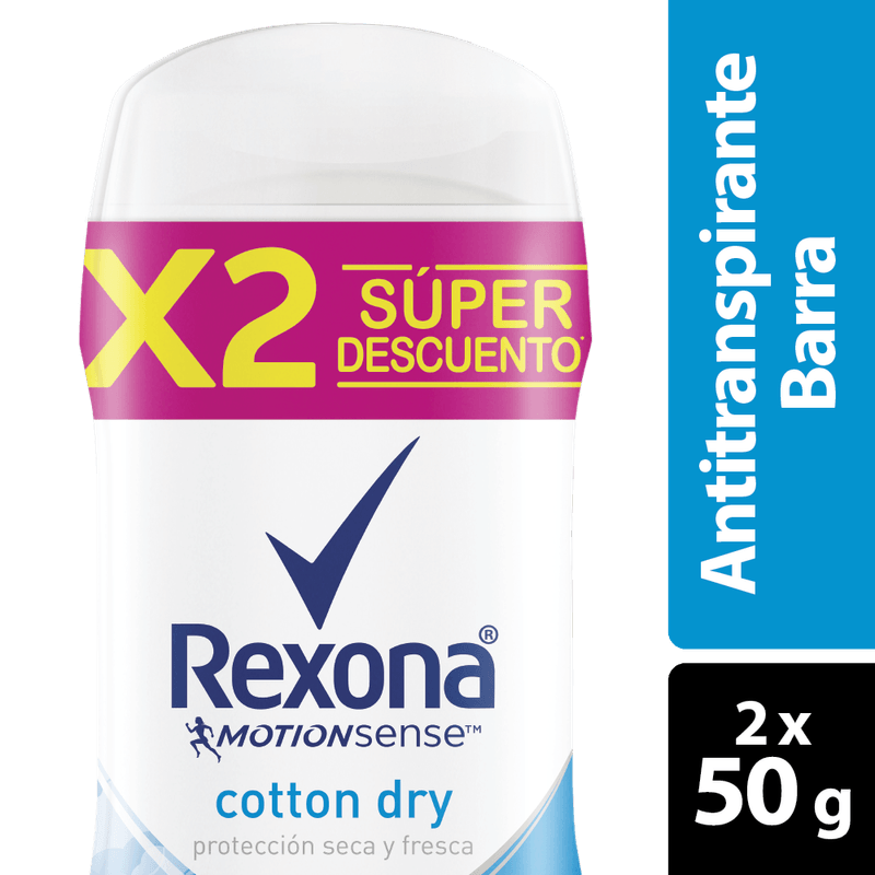 2 DESODORANTE REXONA BARRA COTTON 50 GR SUPER OFERTA