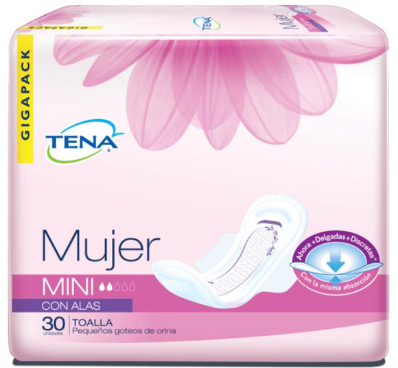 TOALLA TENA MUJER DISCREET MINI ALAS 30 UDS