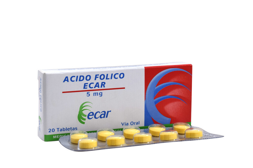 Ácido Fólico 5 mg Caja x 20 Tabletas – Ecar