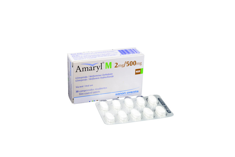 Amaryl M 2 / 500 mg Caja Con 30 Comprimidos Recubiertos