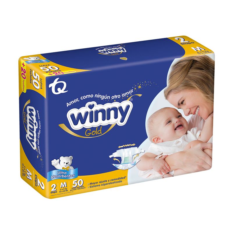 Pañal Winny Gold Etapa 2 X50 + Toallitas X20 Avena & Miel