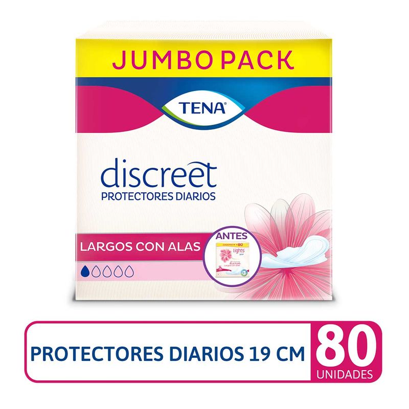 Protectores Tena Discreet Largos Con Alas x 80 Unidades