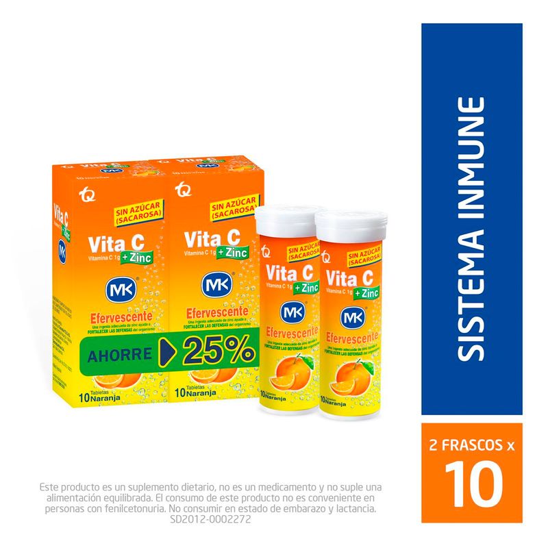 Oferta Vitamina C + Zinc Tableta Efervescente Naranja 2und Ahorre 25%