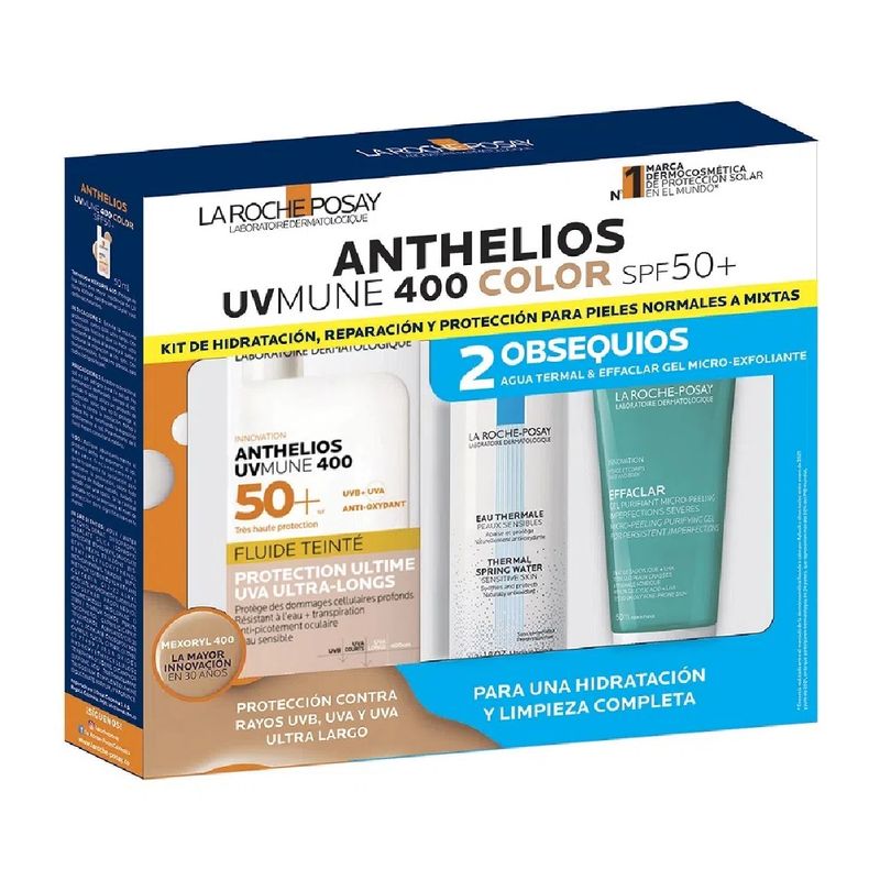 OFERTA KIT ANTHELIOS UV MUNE COLOR OBSEQUIO:AGUA TERMAL+GEL MICRO